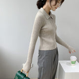 Women Cardigan Sweater Zipper and Lapel Knitted Cardigan 8t8060