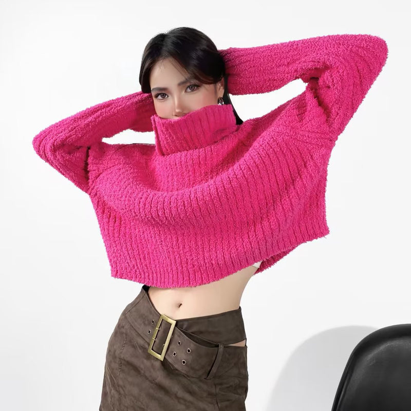 Women Sweater Knitwear Turtleneck Sweater Women's Autumn Striped Short Style Knitwear Women's Coat