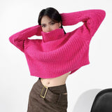 Women Sweater Knitwear Turtleneck Sweater Women's Autumn Striped Short Style Knitwear Women's Coat