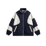Unisex Jacket Vintage Colorblock Hood Coat Loose Sports Top