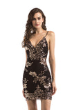 Women Evening Gown Sexy V-neck Night Club Slip Sequins Dress