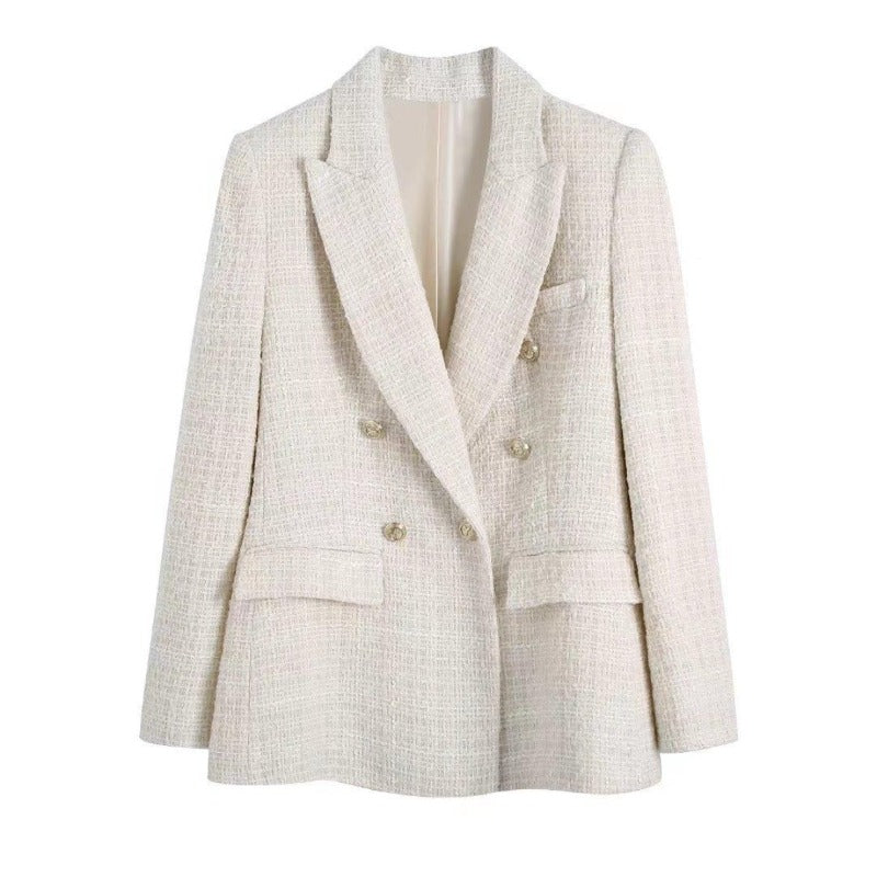 Women's Suits Spring Urban Casual Women's Textured Double Breasted Blazer