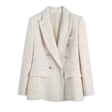 Women's Suits Spring Urban Casual Women's Textured Double Breasted Blazer