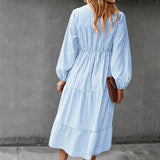 Beth Dutton Wardrobe Autumn Striped Long Sleeve Elastic Waist Dress