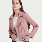 Women Leather Jacket Suede Jacket Women's Lapel Long-Sleeved, Slim-Fit, Short Motorcycle Jacket Top