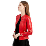 Red Leather Jacket PU Leather Short Coat Stand Collar Jacket