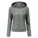 Red Leather Jacket Fleece-Lined Women's Leather Jacket Women's Hooded Autumn and Winter Short Coat Warm Leisure Women's Jacket