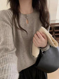 Women Knitted Pullover Hollow round Neck Long Sleeve Sweater