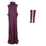 Women Dresses Turtleneck Sleeveless Dress Sexy Hip Skirt Skirt