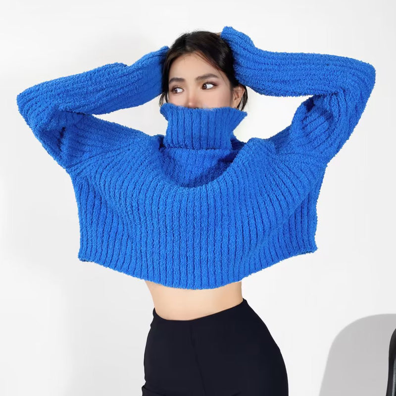 Women Sweater Knitwear Turtleneck Sweater Women's Autumn Striped Short Style Knitwear Women's Coat