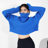 Women Sweater Knitwear Turtleneck Sweater Women's Autumn Striped Short Style Knitwear Women's Coat