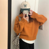 Women Knitted Pullover Turtleneck Half Zip Sweater Women's Fall and Winter Lapels Knitwear Coat