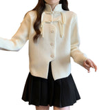 Women Knitted Cardigan Spring Knitted Cardigan Flow Stand Collar Retro Top