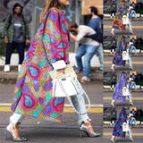 Women Trench Coat round Neck Printed Double Breasted Coat Women's Long Sleeve Paisley Trench Coat