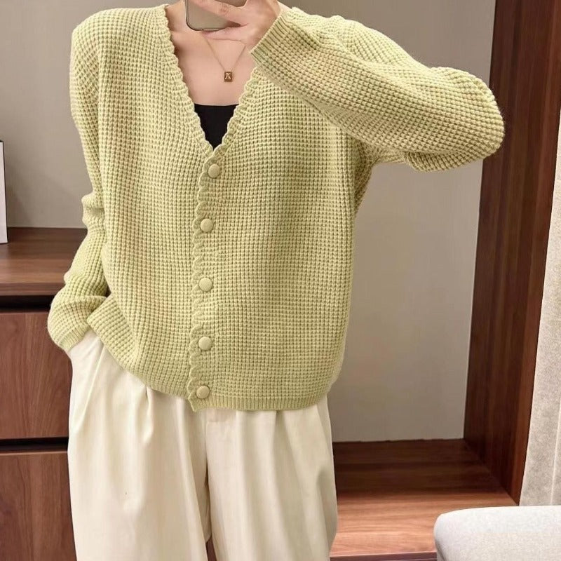 Women Knitwear Autumn and Winter V-neck Sweater Loose Knitted Cardigan