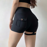 Women Yoga Sports Shorts Women's Pocket High-Waisted Trousers Yoga Sexy Fitness Pants