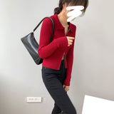 Women Cardigan Sweater Zipper and Lapel Knitted Cardigan 8t8060