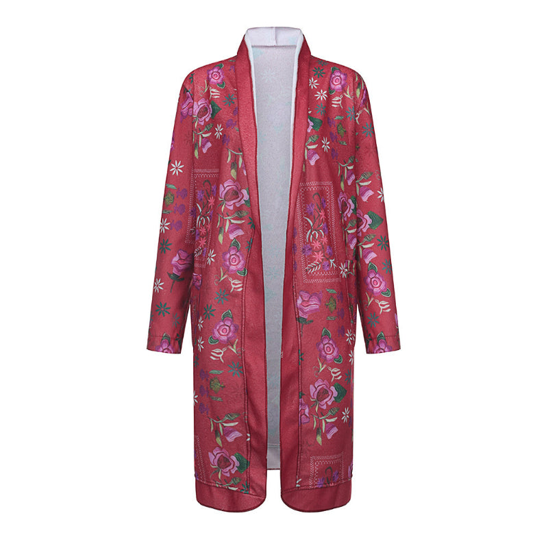 Women Trench Coat Winter Print Casual Long Sleeve Coat