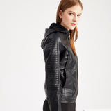 Red Leather Jacket Fleece-Lined Women's Leather Jacket Women's Hooded Autumn and Winter Short Coat Warm Leisure Women's Jacket