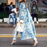 Women Trench Coat round Neck Printed Double Breasted Coat Women's Long Sleeve Paisley Trench Coat