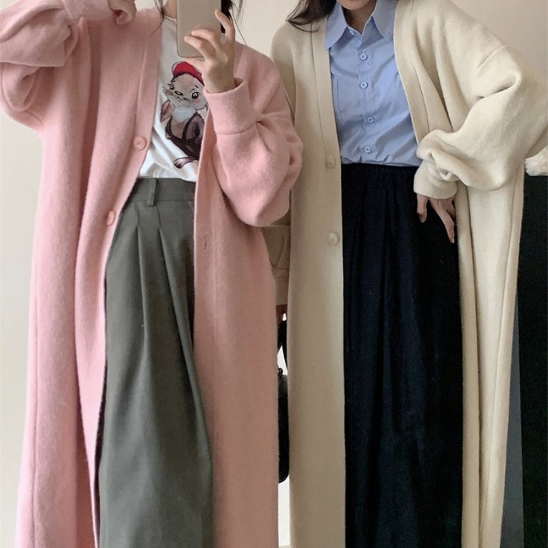 Women Knitwear Fall/Winter V-neck Sweater Coat Female Loose Knitted Cardigan