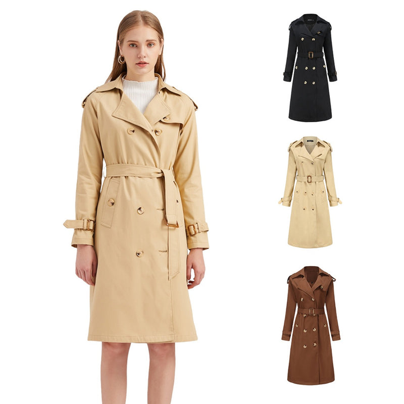 Women Trench Coat Long-Sleeved Lapel Coat