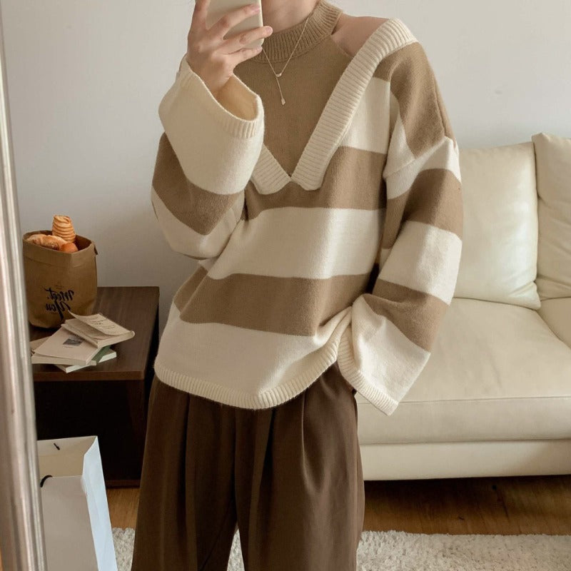 Women Knitwear Autumn Striped Sweater Loose Sweater