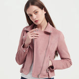 Women Leather Jacket Suede Jacket Women's Lapel Long-Sleeved, Slim-Fit, Short Motorcycle Jacket Top