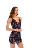 Women Evening Gown Sexy V-neck Backless Cutout Sling Sequins Dress