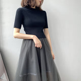 Women Knitted T-shirt Short Slim-Fit Knitted Top