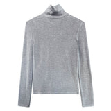 Women T Shirt Turtleneck Bottoming Shirt Women Slim Fit Long-Sleeved T-shirt
