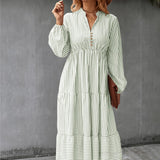 Beth Dutton Wardrobe Autumn Striped Long Sleeve Elastic Waist Dress