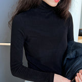 Women T Shirt Turtleneck Bottoming Shirt Women Slim Fit Long-Sleeved T-shirt