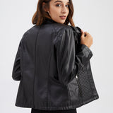 Red Leather Jacket Casual Leather Clothing Stand Collar Jacket Solid Color Women's Leather Jacket