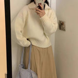 Women Knitted Pullover Turtleneck Half Zip Sweater Women's Fall and Winter Lapels Knitwear Coat