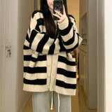Women Knitwear Autumn and Winter Striped V-neck Sweater Coat Knitted Cardigan