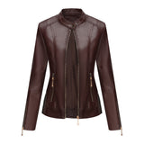 Red Leather Jacket PU Leather Short Coat Stand Collar Jacket