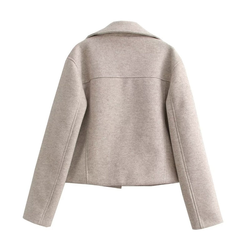 Women Jacket Fall and Winter Lapels Long Sleeve Zip Motorcycle Clothing Jacket