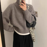 Women Knitted Pullover Turtleneck Half Zip Sweater Women's Fall and Winter Lapels Knitwear Coat