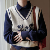Women Knitted Pullover Retro Short Knitted Sweater Vest