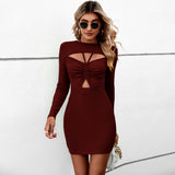 Women Dress Spring and Summer Leisure Hollow Sheath Short Long Sleeve Dress