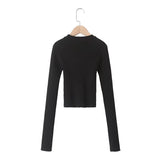 Women Sweater Knitwear Spring round Neck Letter Vertical Stripes Short Slim Bottoming Sweater Sweater