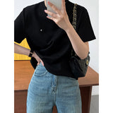 Women T Shirt Letter Embroidered Simple Short Sleeve T-shirt