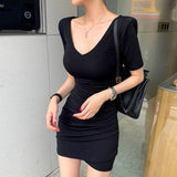 Women Dresses Sexy V-neck Short Sleeves and Skirt