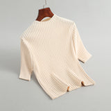Women Knitted T-shirt Short Slim-Fit Knitted Top