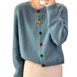Women Knitted Cardigan Retro Crew Neck Color Button Knitted Cardigan Spring Sweater Coat