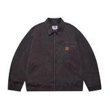 Unisex Jacket Retro Washed Lapel Detroit Jacket Baggy Coat