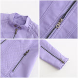 Red Leather Jacket Casual Leather Clothing Stand Collar Jacket Solid Color Women's Leather Jacket