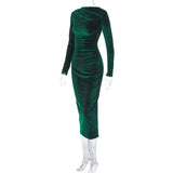 Women Dresses Spring Slim-Fitting round-Neck Long-Sleeved Dress