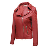 Red Leather Jacket Lapel Casual Women's Leather Jacket